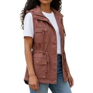 LE3NO Rose Pink Hooded Anorak Military Vest size Small